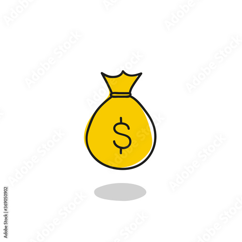 Money bag vector icon in childish cartoon style. Hand drawn moneybag symbol