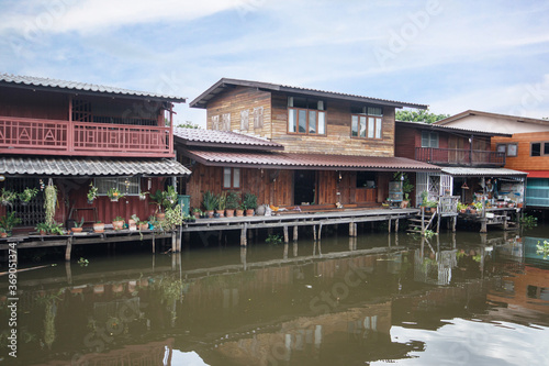 Traditional houses by the canal in Thailand