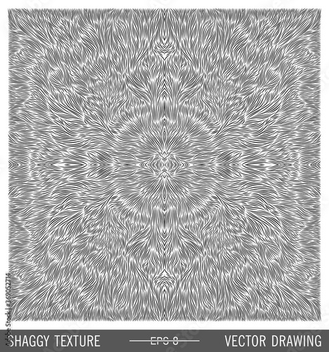Creative Shaggy Texture. Furry handmade print. Simple monochrome hatching pattern. Ready for use vector mockup.