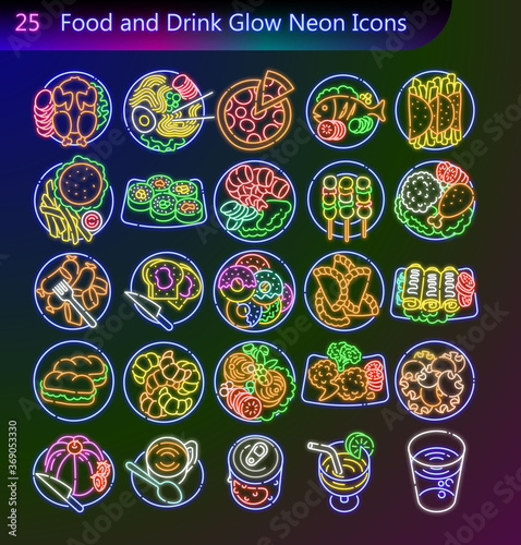 Foods and Drinks line glow neon icons style 5
