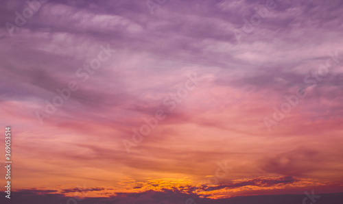 The dramatic sky sunrise or sunset for background. Beautiful light and cloud. © ZWDQ