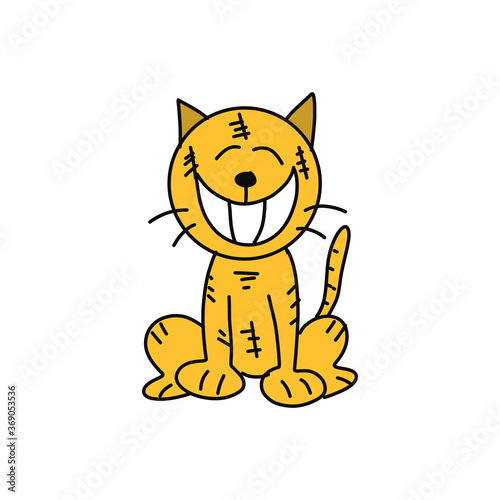 Yellow smile cat isolated on white background.