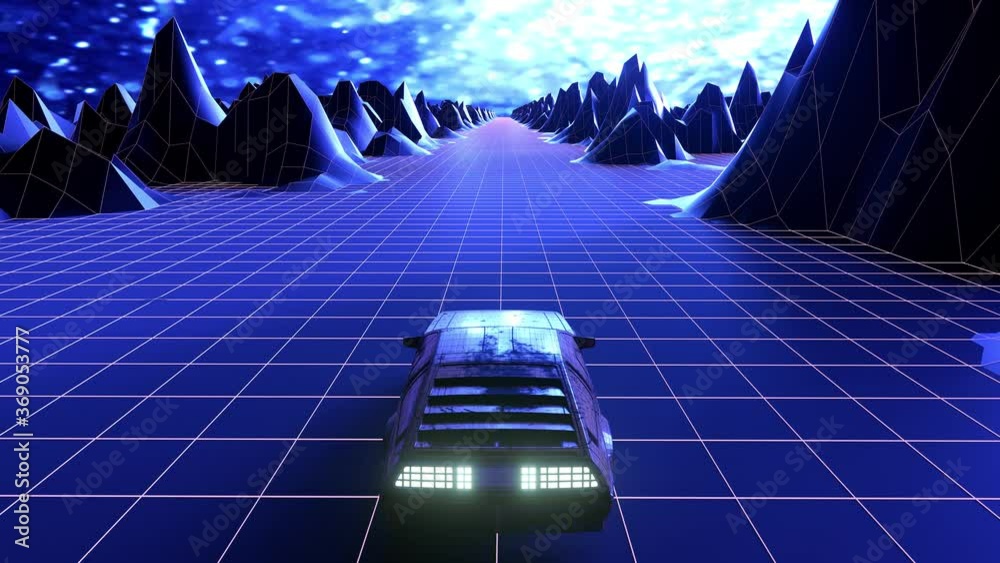 Retro Synthwave Night City Car VJ Loop Motion Background