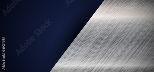 Abstract banner web elegant silver metallic diagonal on dark blue background photo