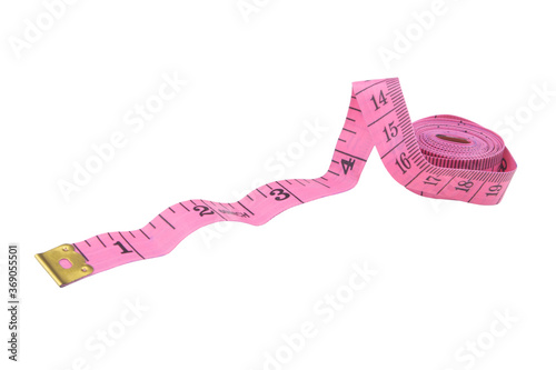 Pink measuring tape isolated on white background