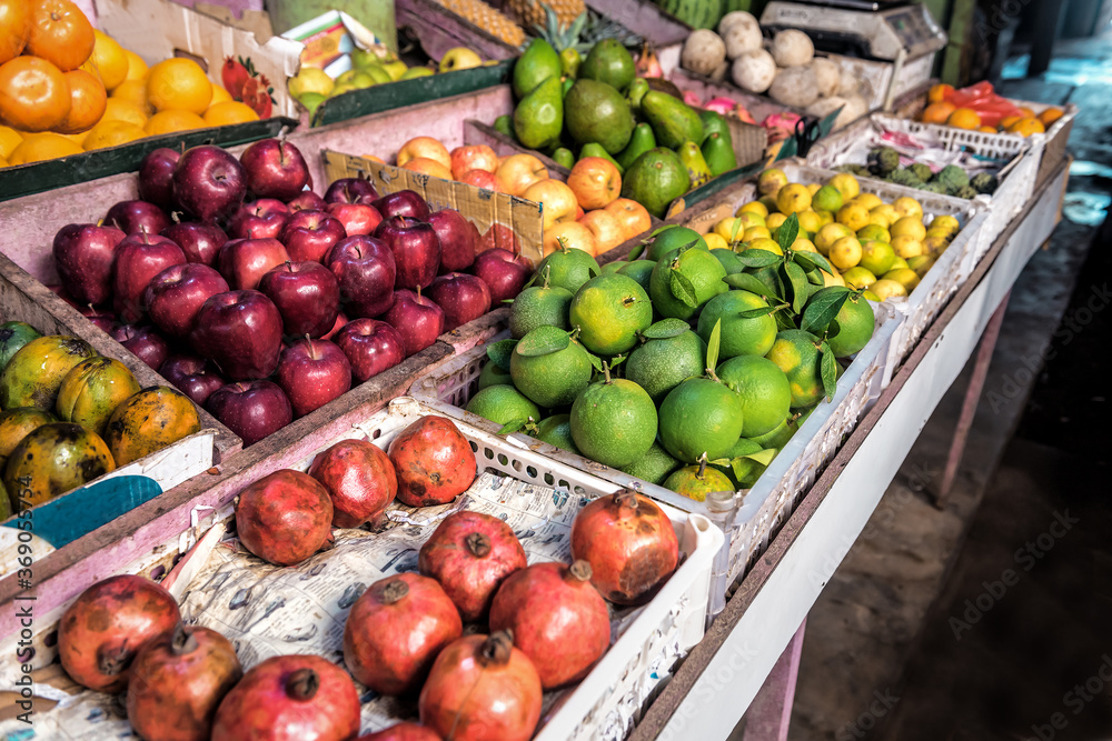 different tropical fruits at the market