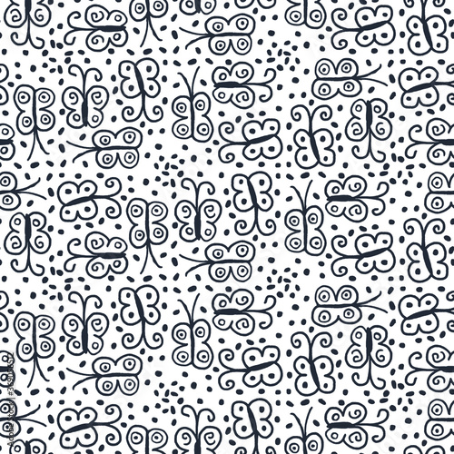 Seamless pattern with dots, butterflies in a tiled arrangement. Design for backdrops with sea, rivers or water texture.