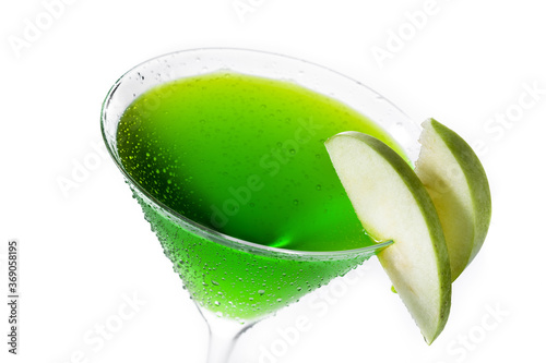 Green appletini cocktail in glass isolated on white background photo