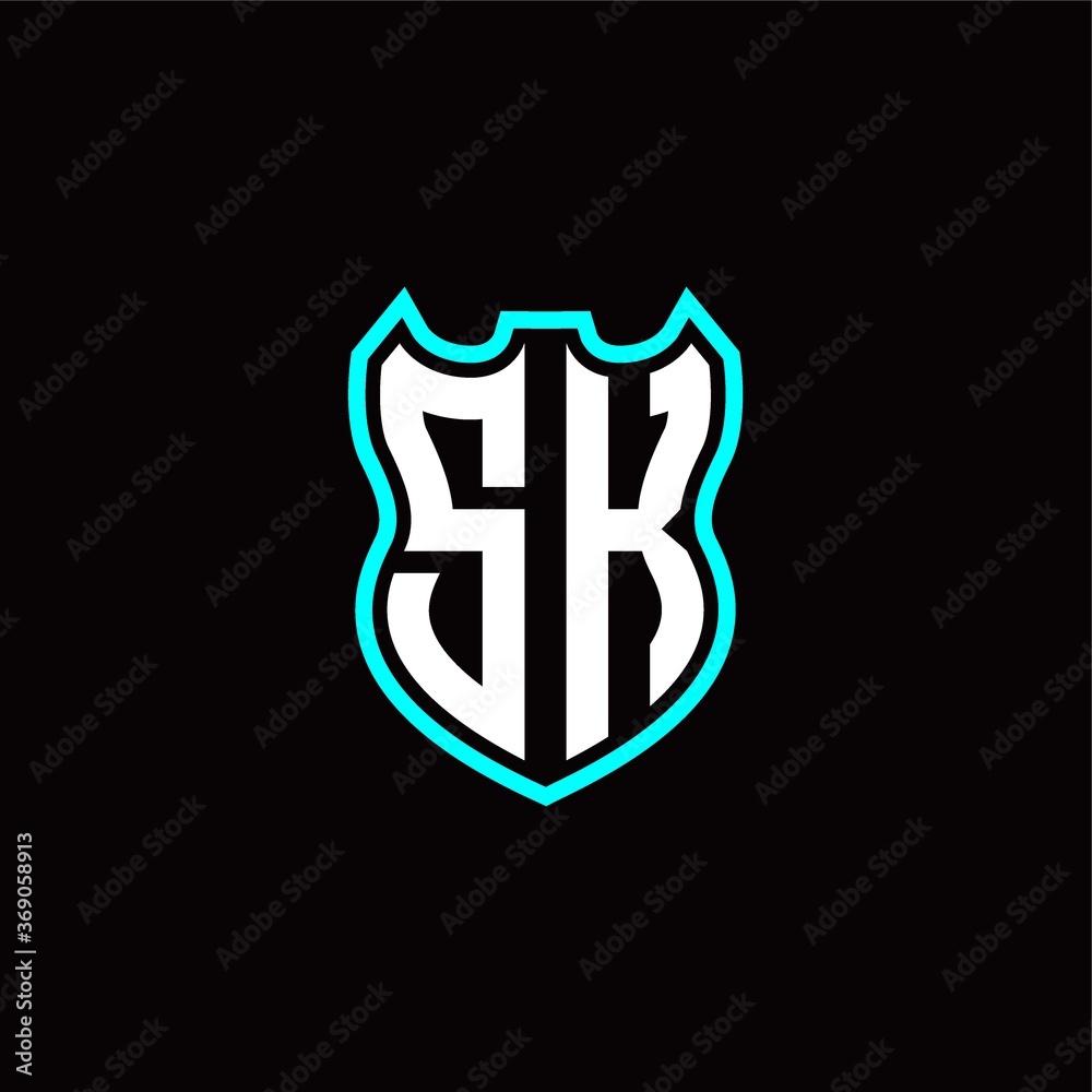 S K initial logo design with shield shape