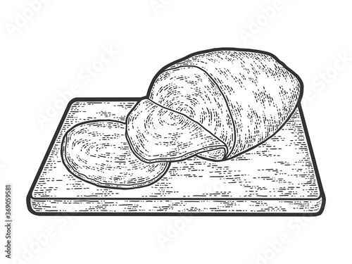 Sliced ham. Sketch scratch board imitation. Black and white.