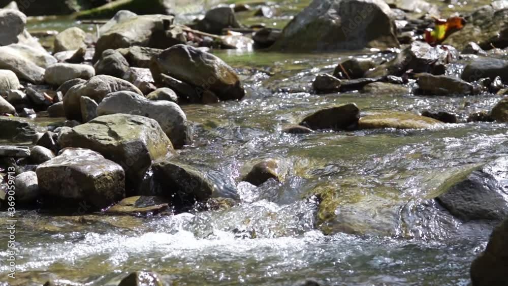 Water Flow of a Shallow Stony River. Slow Motion Water Flow of a Shallow Stony River. Slow Motion