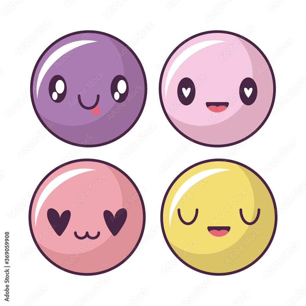 Fototapeta premium set of icons with expression circles kawaii style, emoticon
