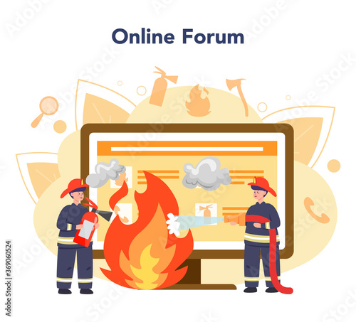 Fireman online service or platform set. Professional fire brigade