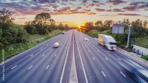 sunset traffic moving on uk motorway in england timelapse