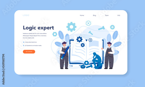 Logician web banner or landing page. Scientist systematicly study