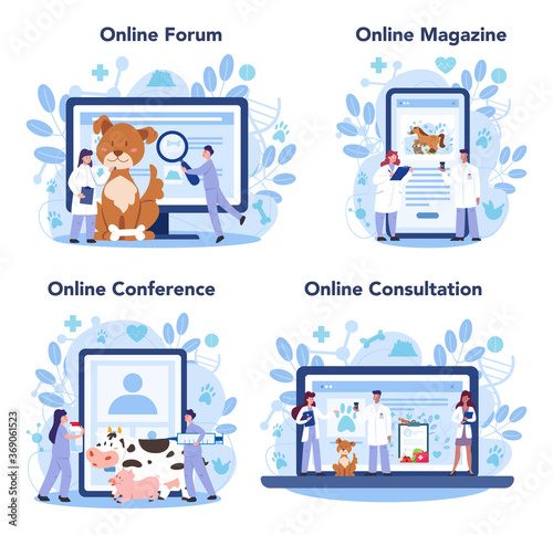 Pet veterinarian online service or platform set. Veterinary doctor