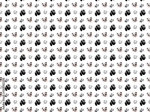 Cute seamless pattern with funny panda bear