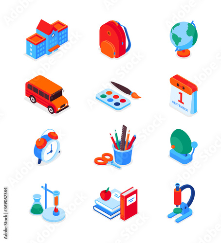 Back to school - modern colorful isometric icons set