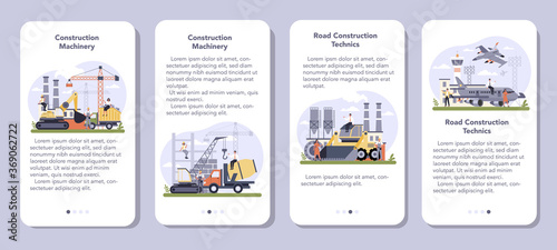 Construction and engineering industry mobile application banner set.
