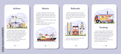Transportation sector of the economy mobile application banner set.