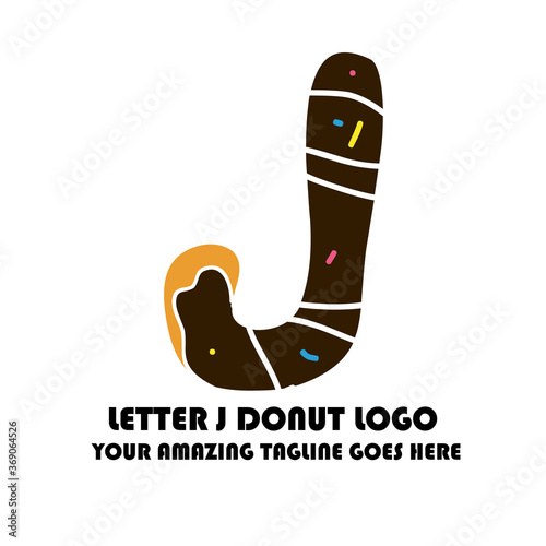 The Best and Delicious Letter J Donuts Shop Logo for Cafe and Bakery. Bitten Chocolate Donut with Initial Lettering Logotype Vector Illustration on White Background