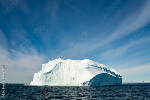 Iceberg from glacier in arctic nature landscape on Greenland. Icebergs in Ilulissat icefjord. Affected by climate change and global warming.