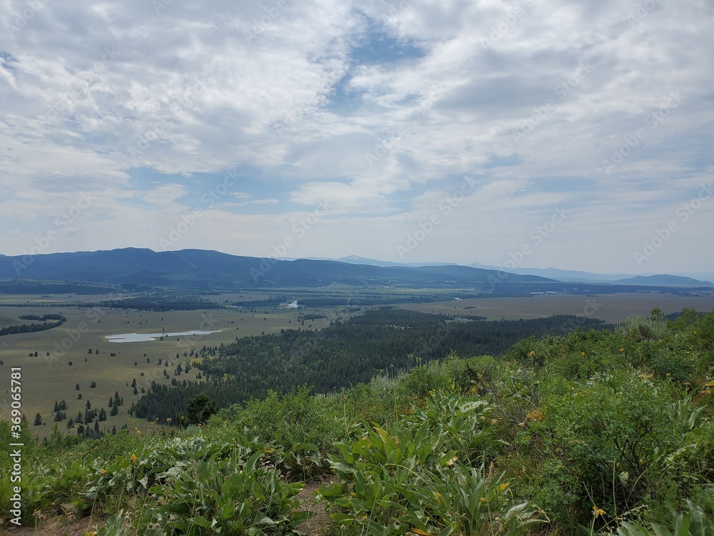 Green hills with mountains in the background