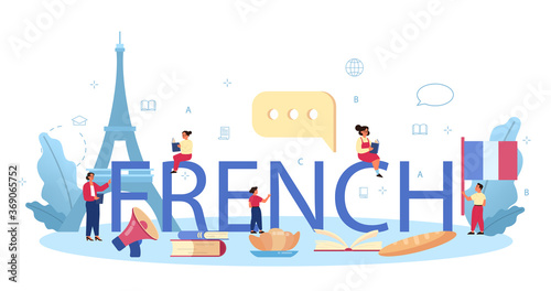 French typographic header. Language school french course. Study