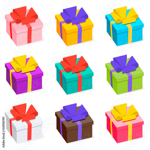 Vector 3D presents collection. Gifts with ribbons and bows.