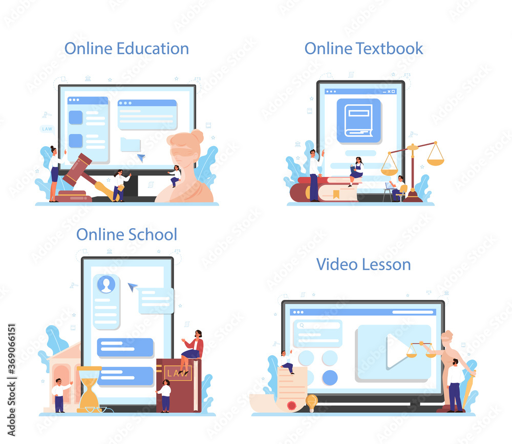 Law class online service or platform set. Punishment and judgement Law class online service or platform set. Punishment and judgement