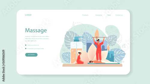 Massage and masseur web banner or landing page. Spa procedure