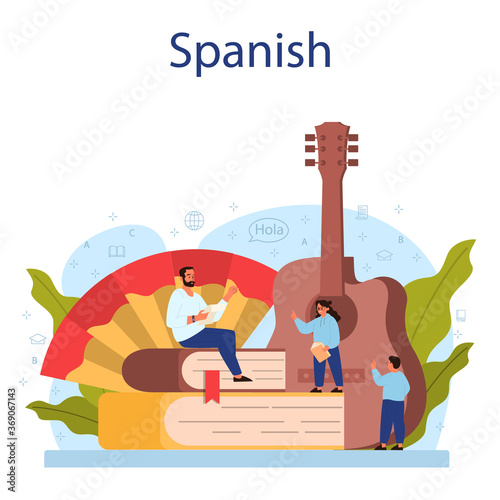 Spanish learning concept. Language school spanish course. Study