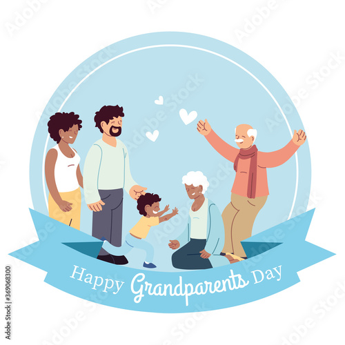 Grandmother grandfather parents and grandson vector design