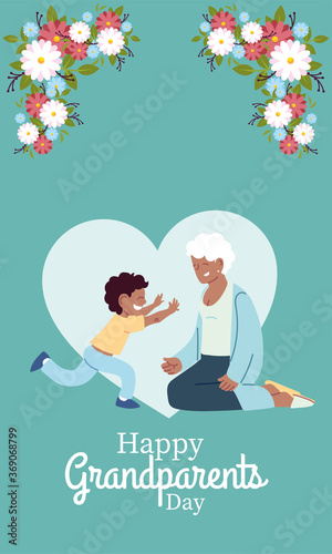 Grandmother and grandson with flowers vector design