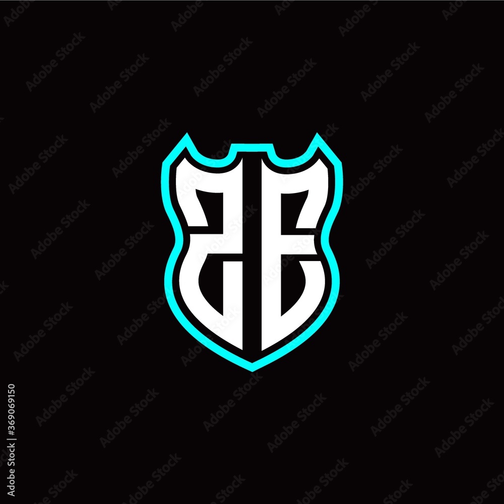 Z E initial logo design with shield shape