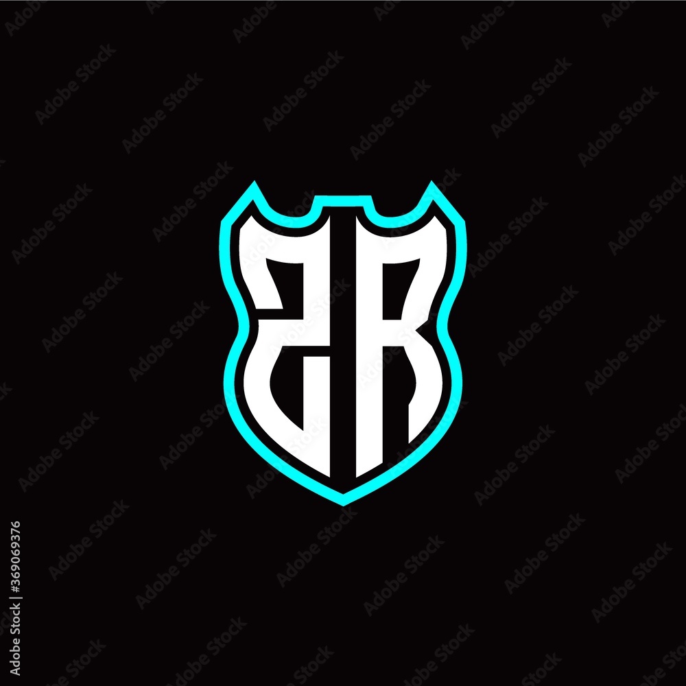 Z R initial logo design with shield shape