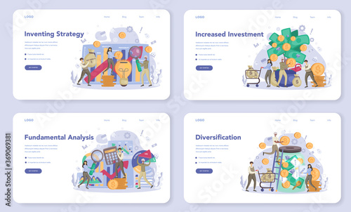 Investor web banner or landing page set. Investing stategy, fundamental