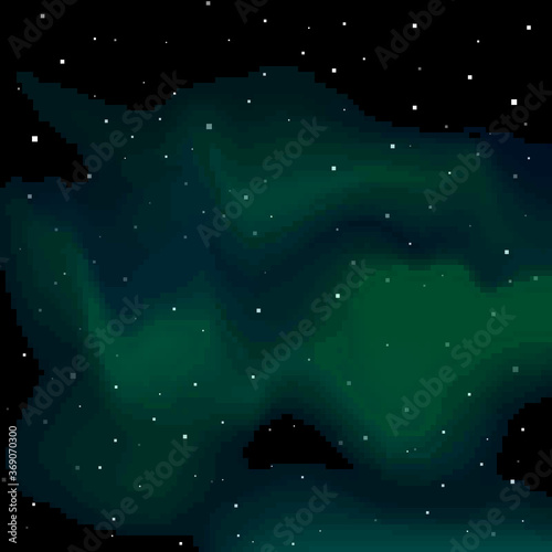 Pixel art night sky, Aurora Borealis, Northern Lights Effect. Pixel background 8 bit.