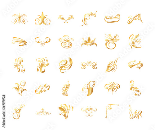 set of elegant floral ornaments gold