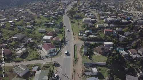 Aerial over main road past Xolweni Township above Knysna, South Africa photo