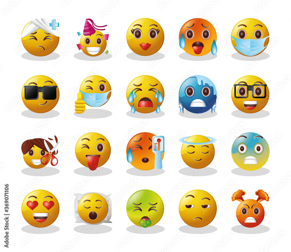 set of emoticons funny in white background