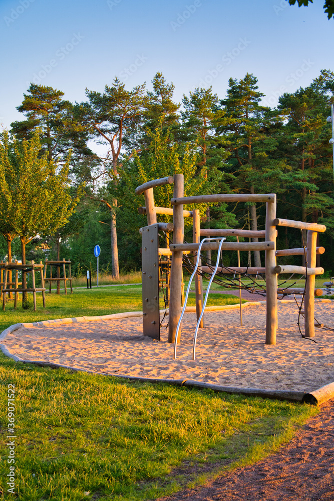 Fototapeta premium Landscape of park playground at sunset