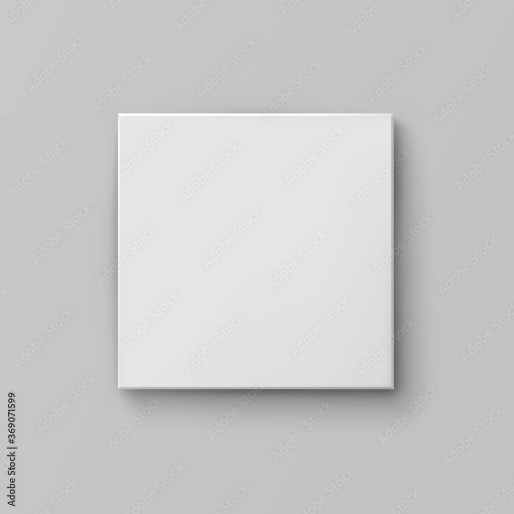 Box mock up top view with shadow isolated on grey background. White 3d closed container package template. Vector blank picture canvas, wall display, poster or banner - obrazy, fototapety, plakaty 