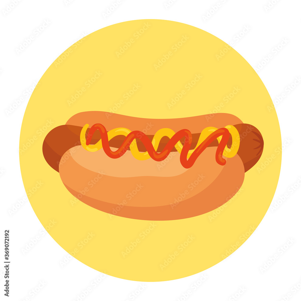 hot dog in frame circular, on white background hot dog in frame circular, on white background