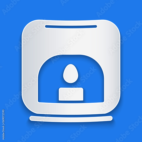 Paper cut Aroma lamp icon isolated on blue background. Paper art style. Vector Illustration.