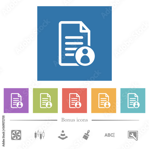 Document owner flat white icons in square backgrounds