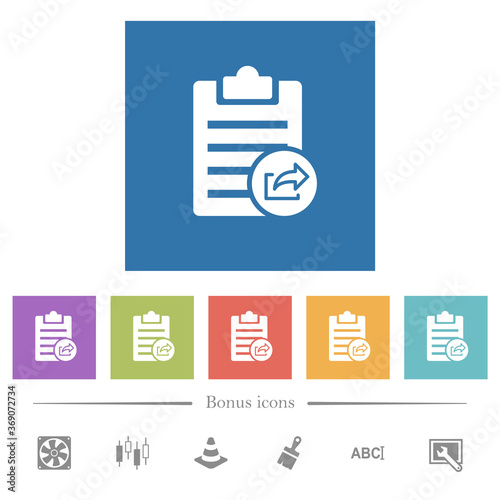 Export note flat white icons in square backgrounds