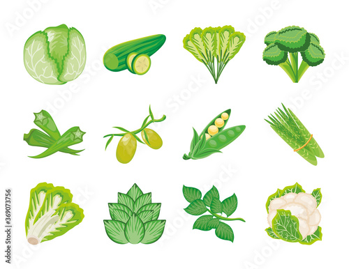 set of icons fruits and vegetables fresh