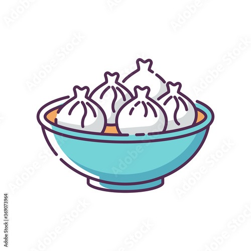 Khinkali RGB color icon. Georgian meal recipe. Chinese dumpling. Oriental dish. National culinary, traditional cuisine. Cookery recipe. Hot Hong Kong food. Isolated vector illustration