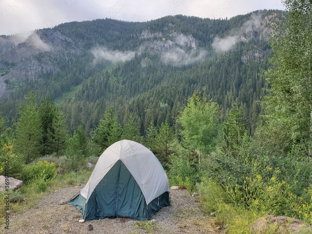 Camping tent on a hill